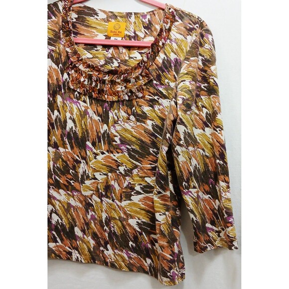 Ruby Rd Petite Women's Top Geometric Print 3/4 Sleeve Embellished Neck Neutrals - Picture 4 of 6